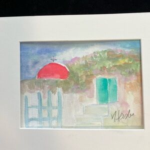 “Thira Doorway ”An Original Watercolor Painting Framed &Matted 5"x7" Inside